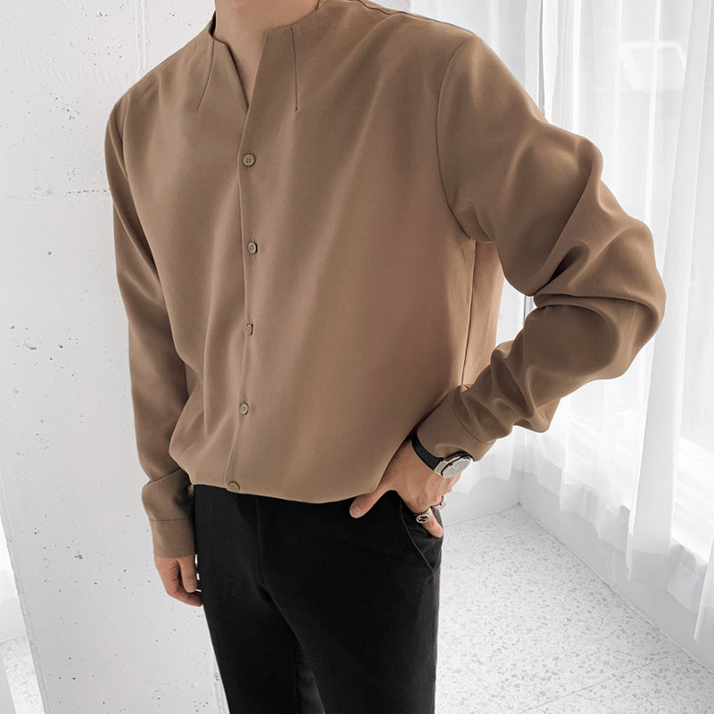 Stand-up Collar Slim Long-Sleeved Button Down