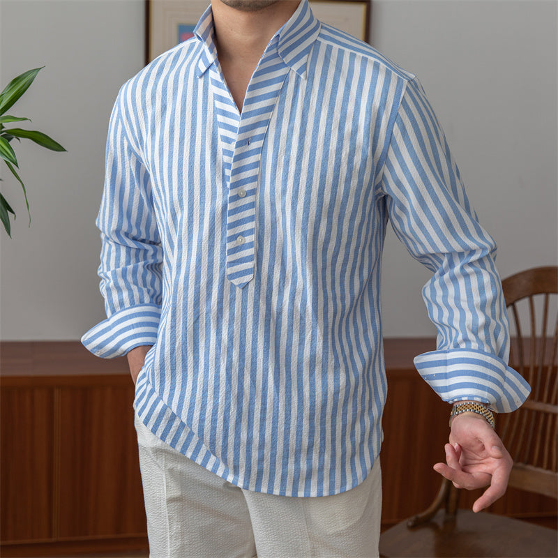 Striped Seersucker Long-sleeved Shirt
