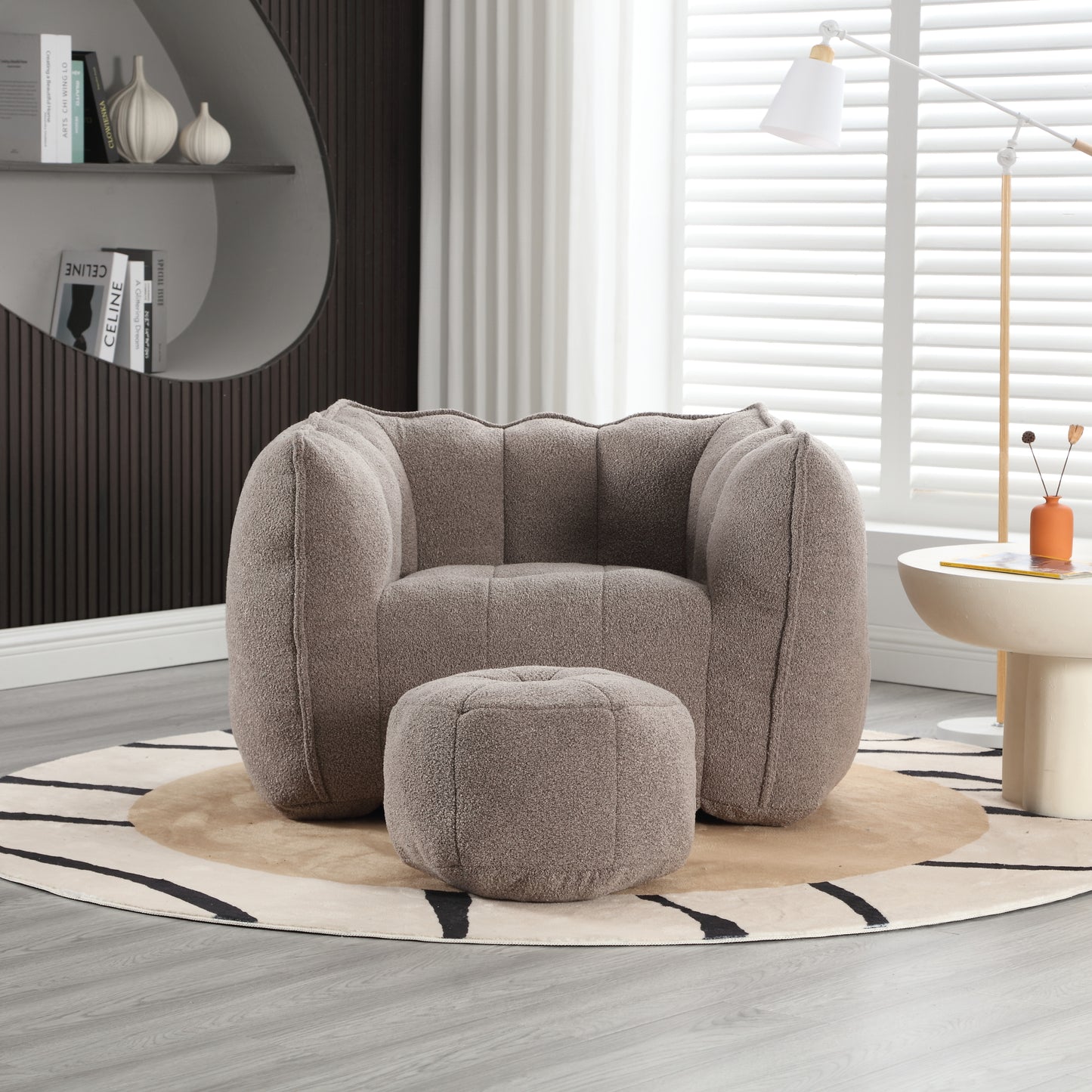 Soft Bean Bag Chair with Footstool - Coffee