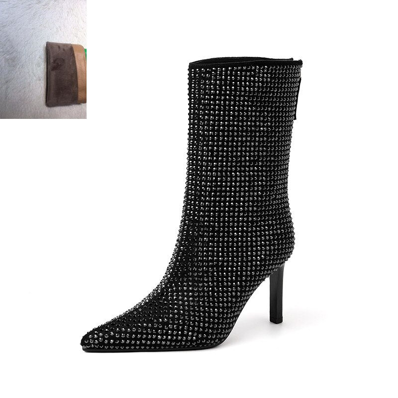 Sequins High Heel Zipper Boots
