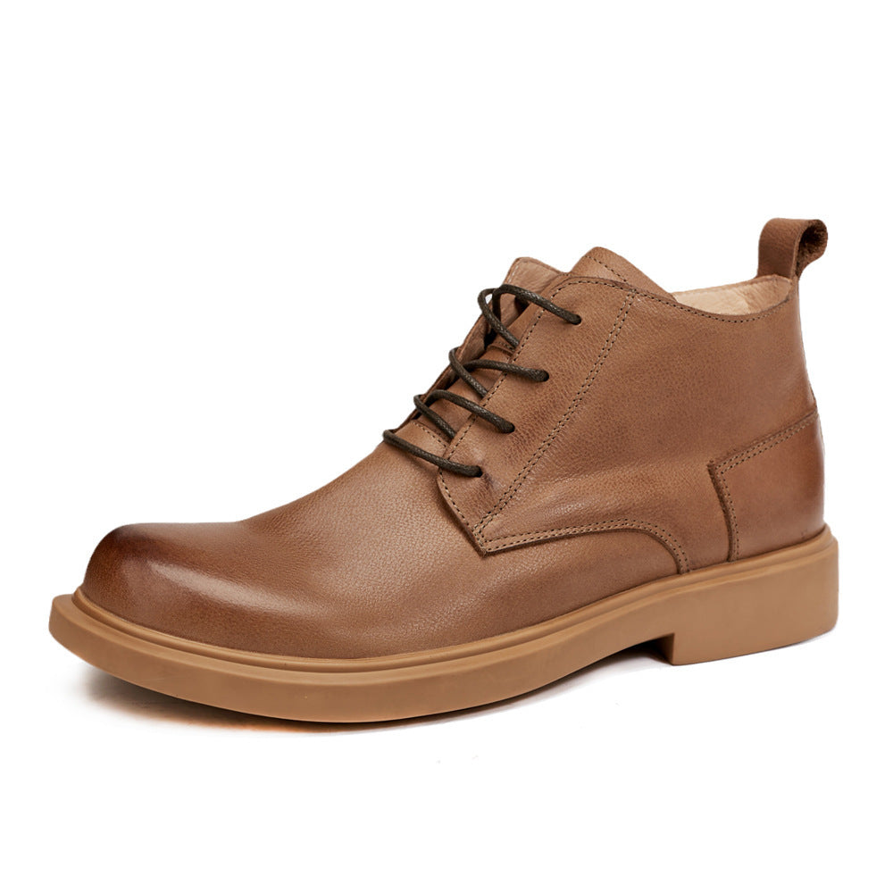 Leather Flat Lace-up Mid-top Martin Boots