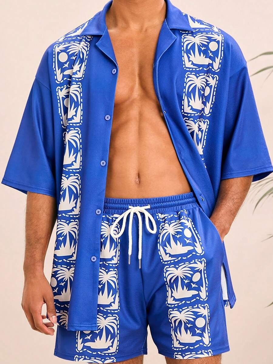 Digital Print Loose Shirt Shorts Set