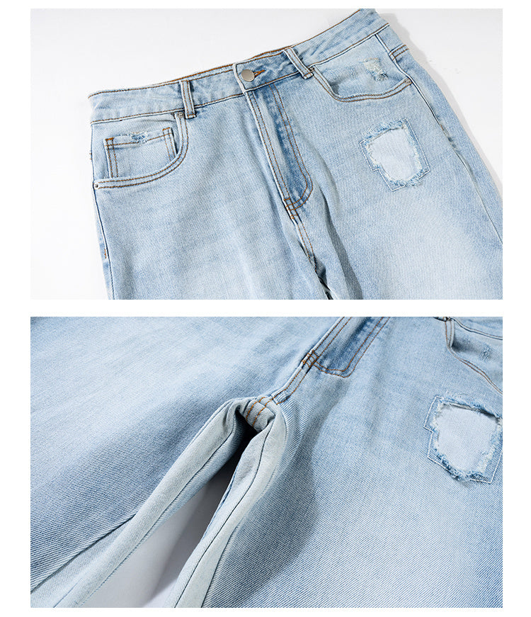 High Street Stitching Contrast Color Jeans