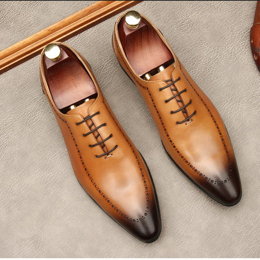 Genuine Leather Pointed Toe Lace up Dress Shoe
