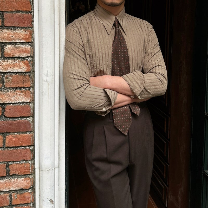 Solid Color Seersucker Long Sleeve Button Down