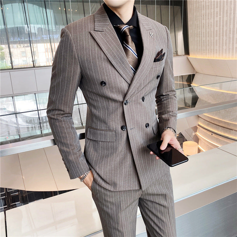 Pinstriped Slim Fit Double Breasted Three-Piece Suit