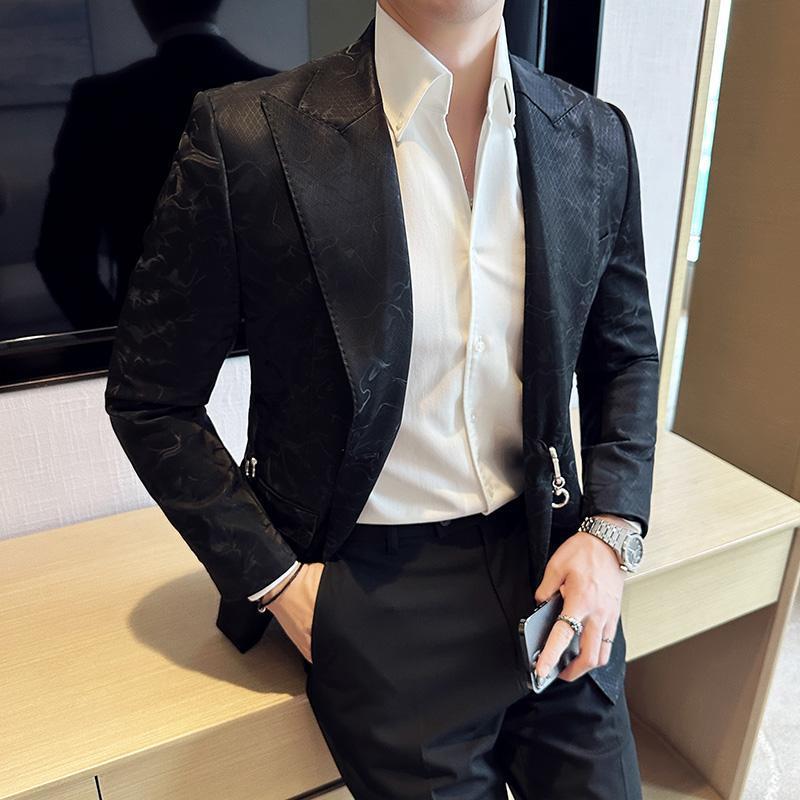Metal Hook Placket Closure Collar Leather Texture Blazer