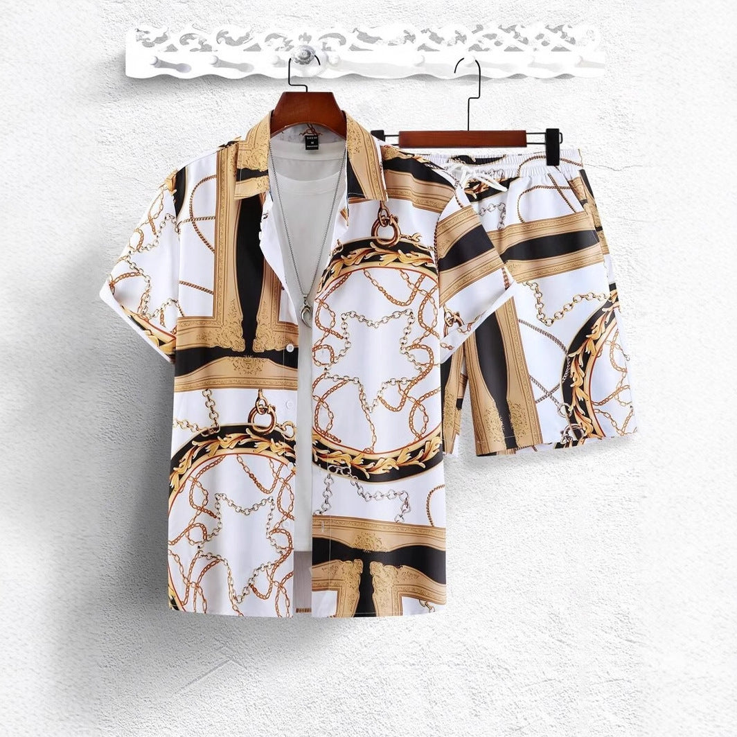 Gold Luxury Chain Digital Print Shirt Shorts Set