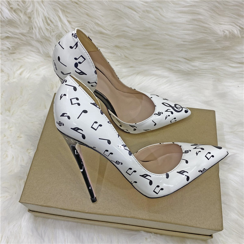 Veowalk Melody Print Pointy Toe Stiletto High Heels