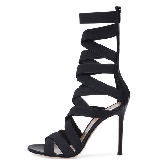 Black Elastic Belt High Heels