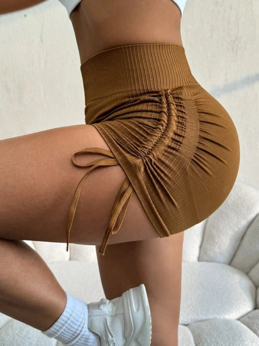 Drawstring High Waist Active Spandex Shorts