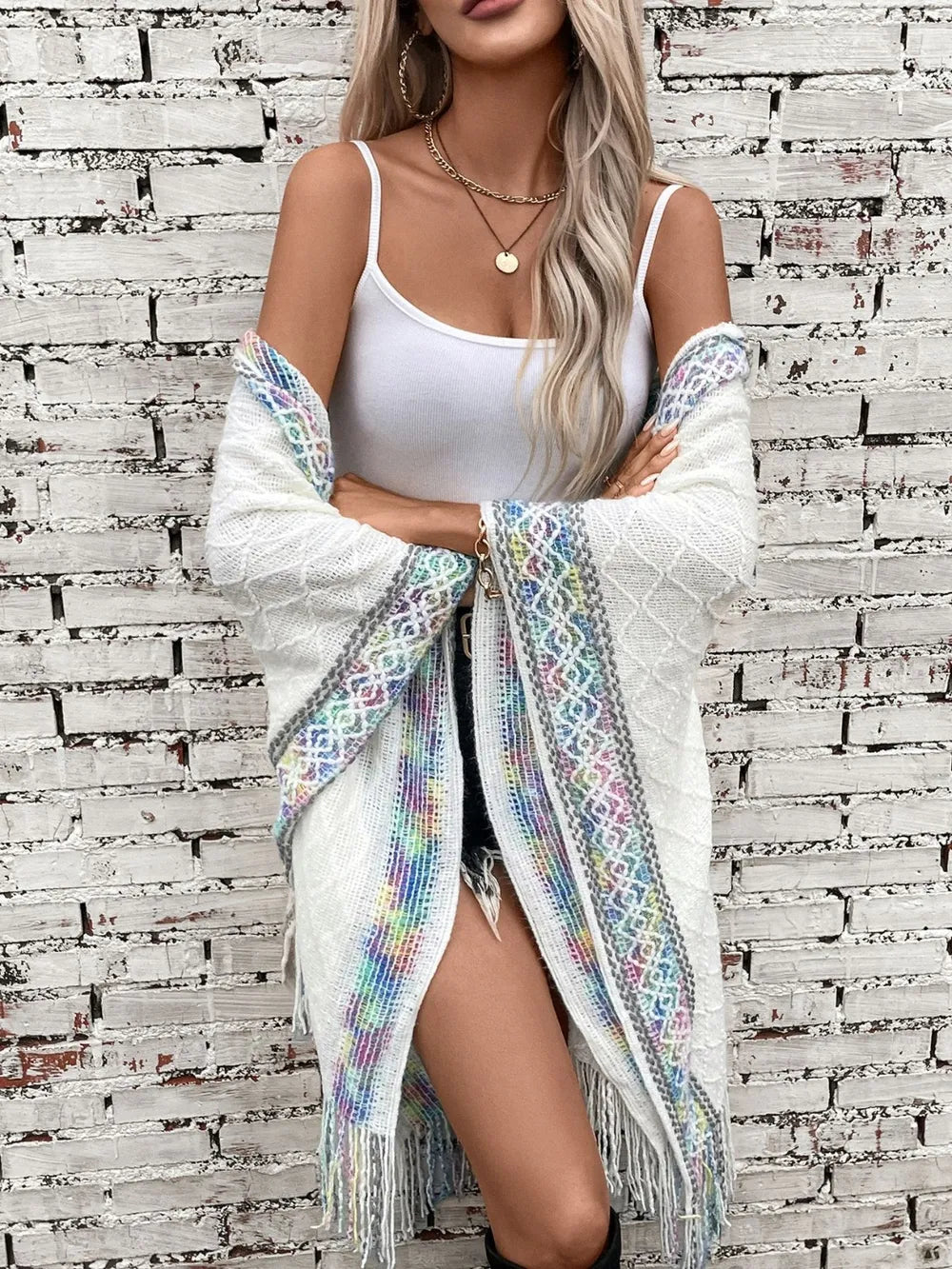 Hooded Tassel Cloak Sweater Shawl