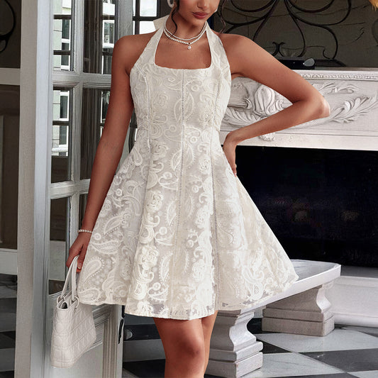 Hanging Neck Mesh Skirt Dress