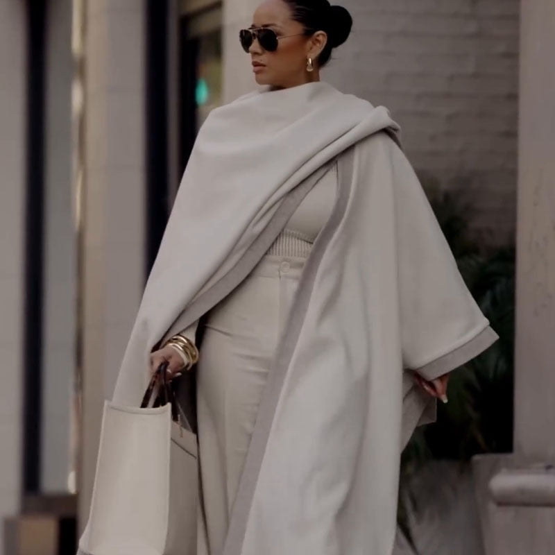 Medium length shawl cloak jacket with temperament