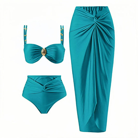 Split High Waist Three-Piece bikini Set