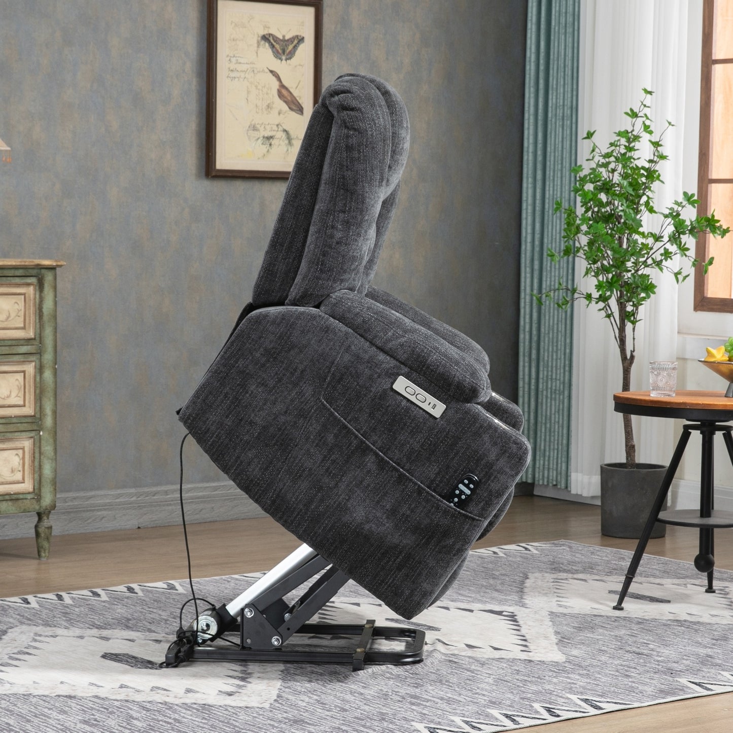 EMON'S Power Lift Massage & Heat Wide Overstuffed Recliner - Grey