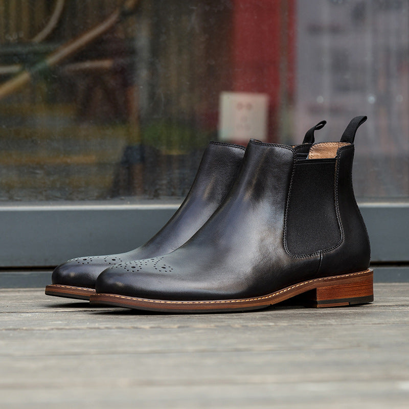 Carved Leather Short Martin Boots