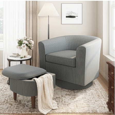 COLAMY Swivel Barrel Accent Chair With Ottoman