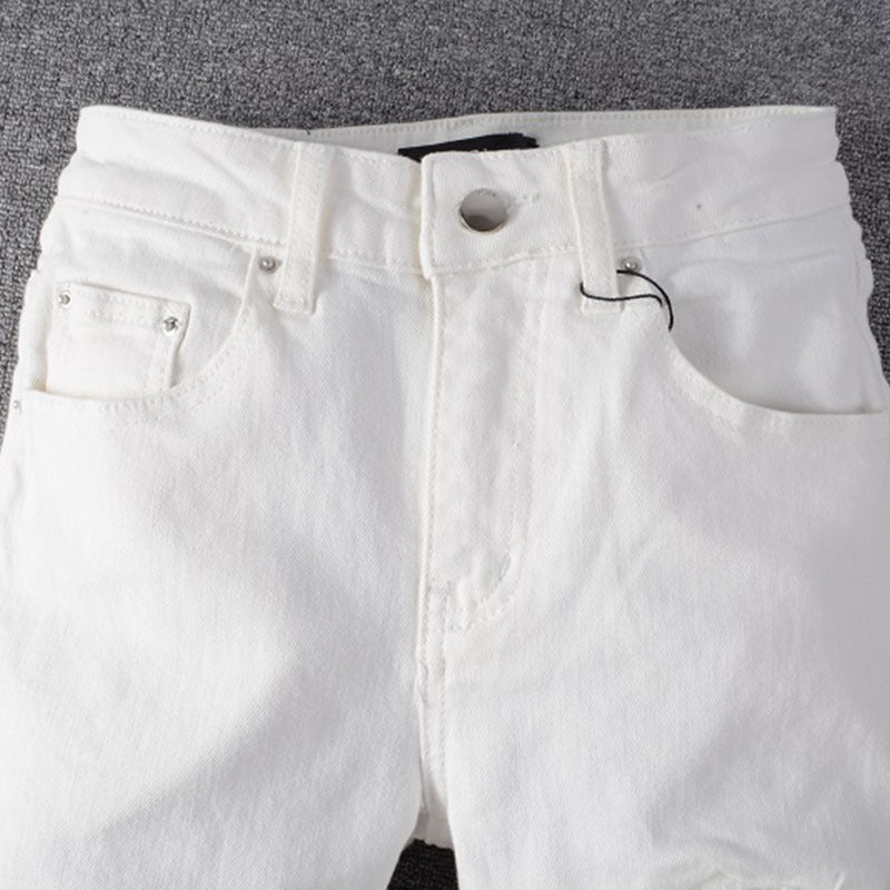 Stretch Hole Studded Patch Jeans