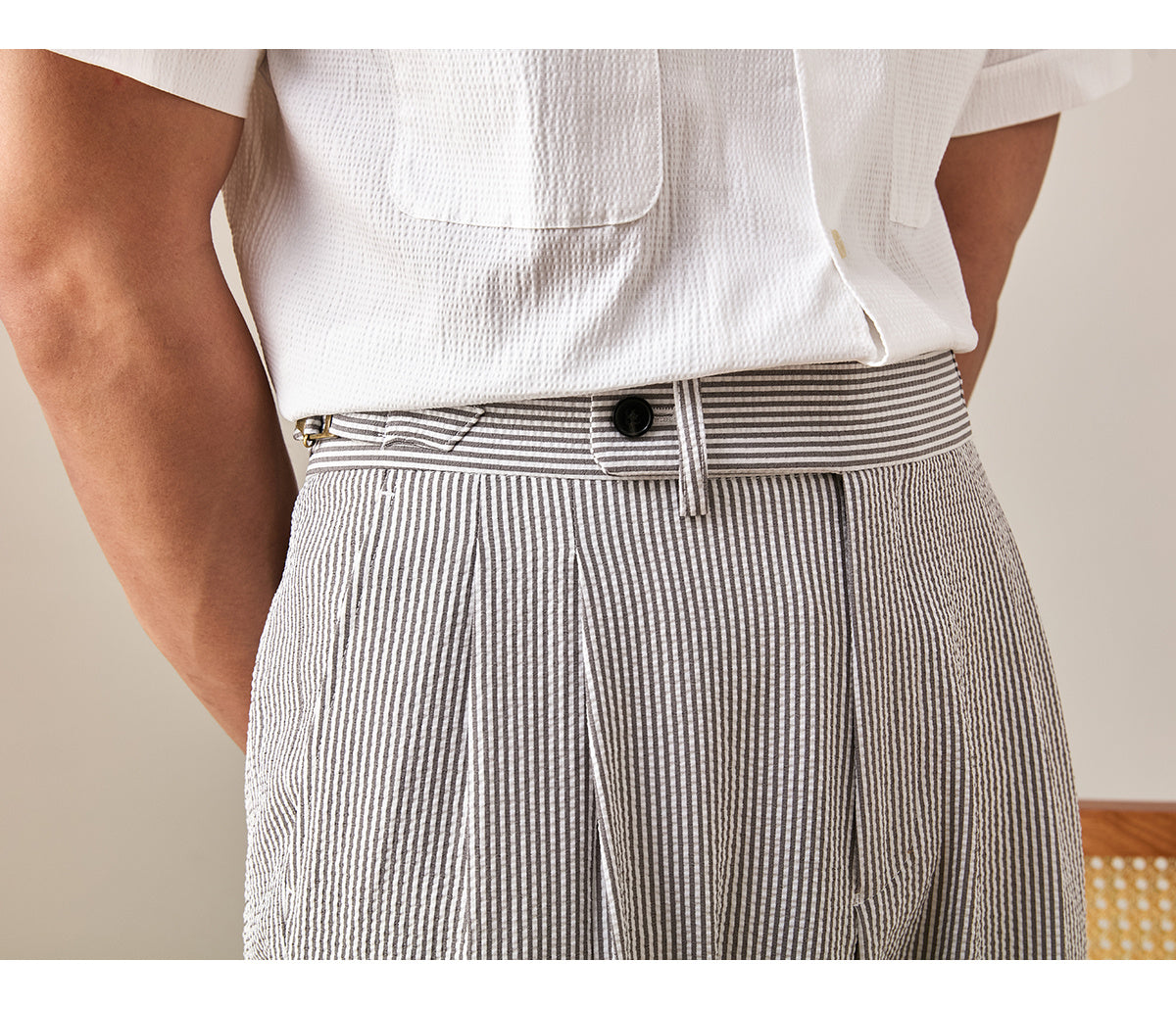 Lightweight And Breathable Striped Seersucker Casual Trousers