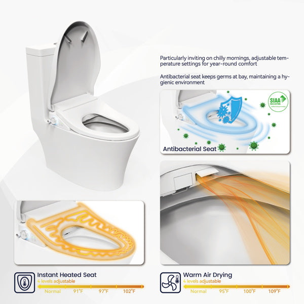 Smart Toilet With Side Knob Adjustable Heated Seat - Water Temperature And Pressure Adjustment Function, Portable Toilet With Automatic Nozzle Cleaning Function