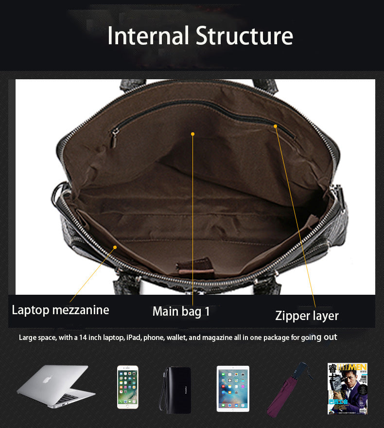 Genuine Leather Croc Pattern Laptop Messenger Bag