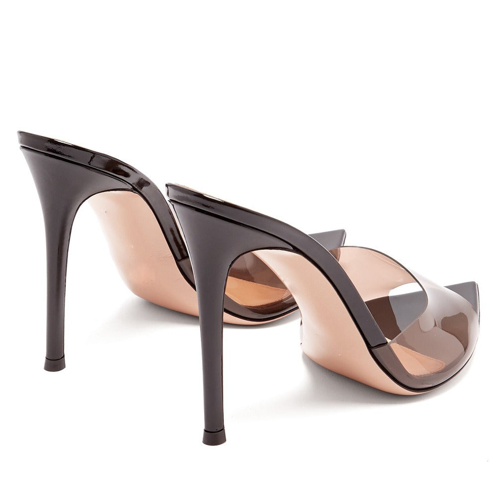Black Pointed Fish Beak Transparent Slim High Heels