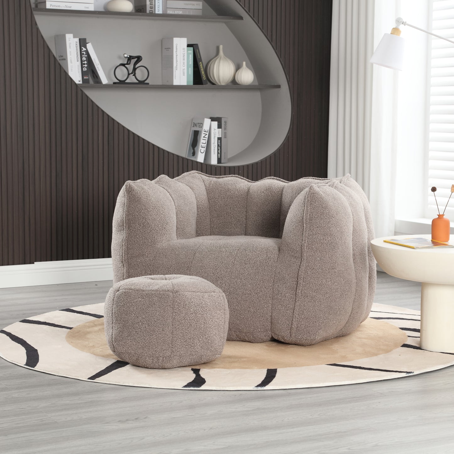 Soft Bean Bag Chair with Footstool - Coffee