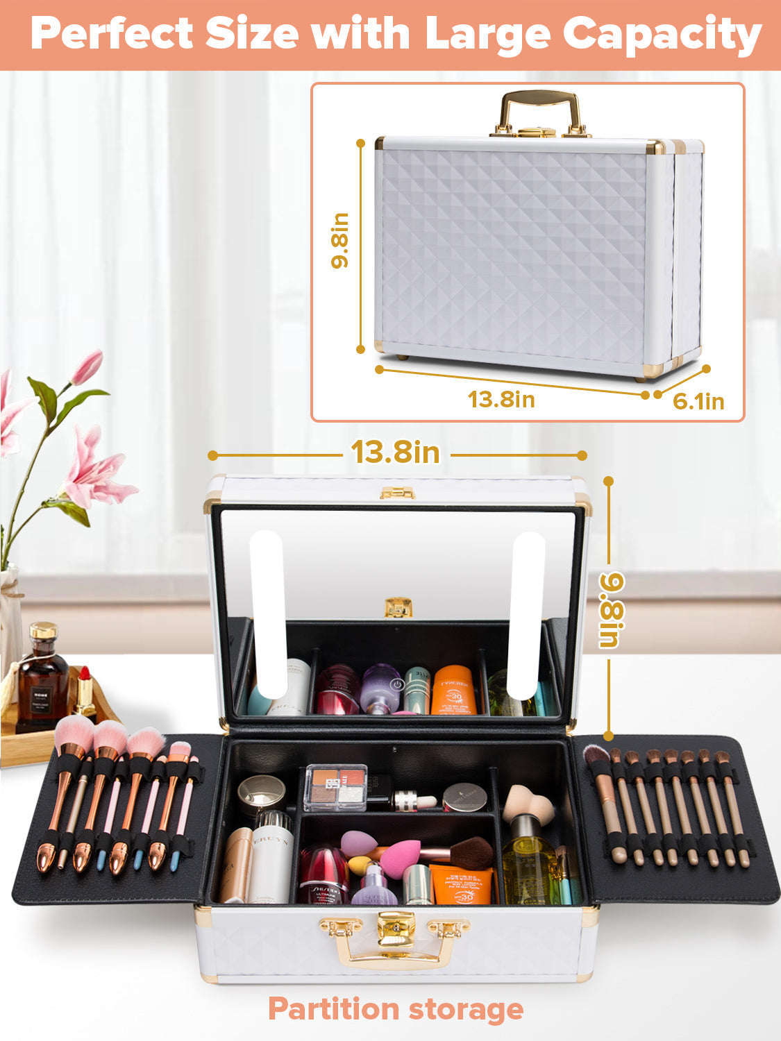 Portable Travel Makeup Case with LED Mirror