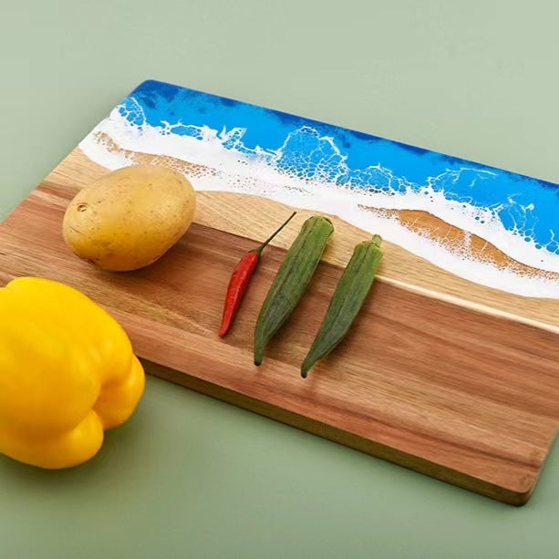 Wood and Resin Cutting Board Ocean Epoxy Resin Serving Cheese Board