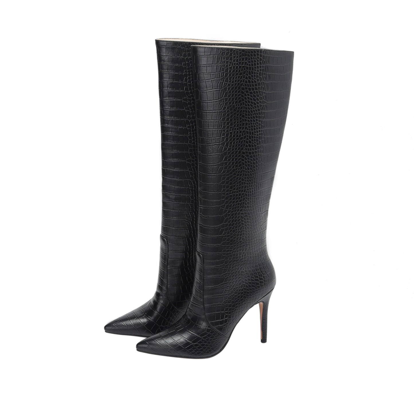 Pointed Toe Crocodile Pattern Knee High Boots