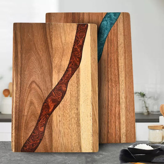 Heavy Duty Serving Tray Chopping Board With Ocean Wave  Epoxy Resin Wood Cutting Board