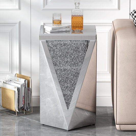 U-Can 13.8'' Silver Square Mirrored End Table