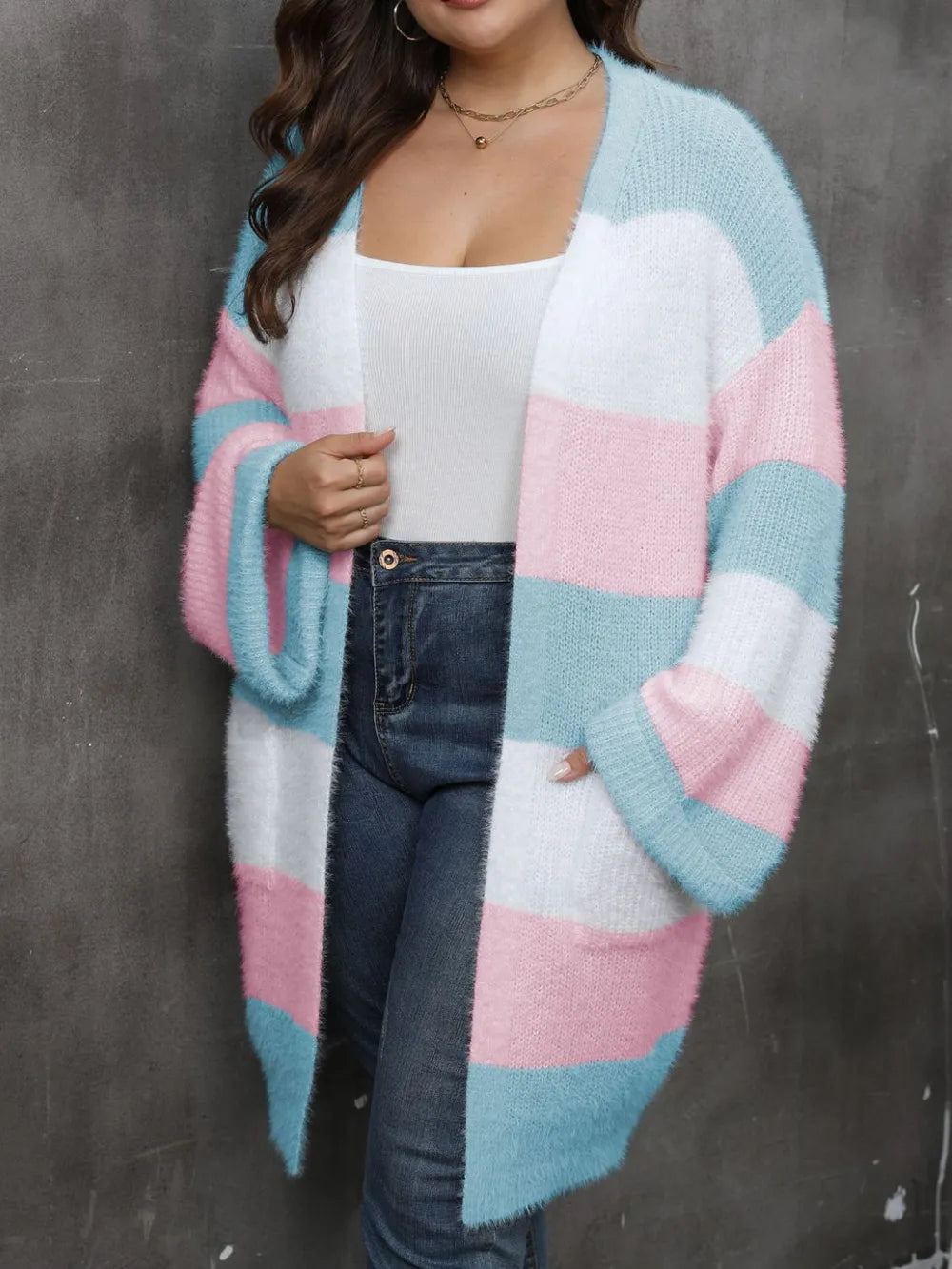 Open Front Long Sleeve Cardigan - Plus Size
