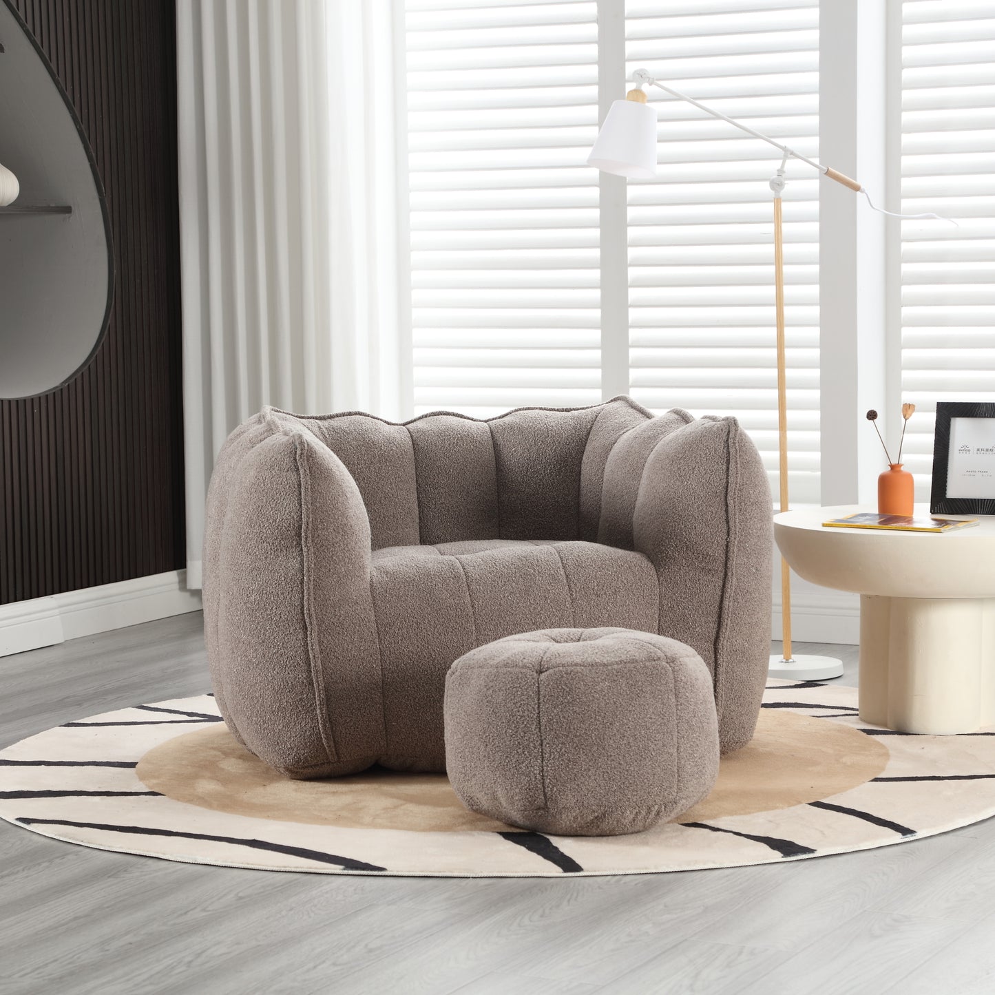 Soft Bean Bag Chair with Footstool - Coffee