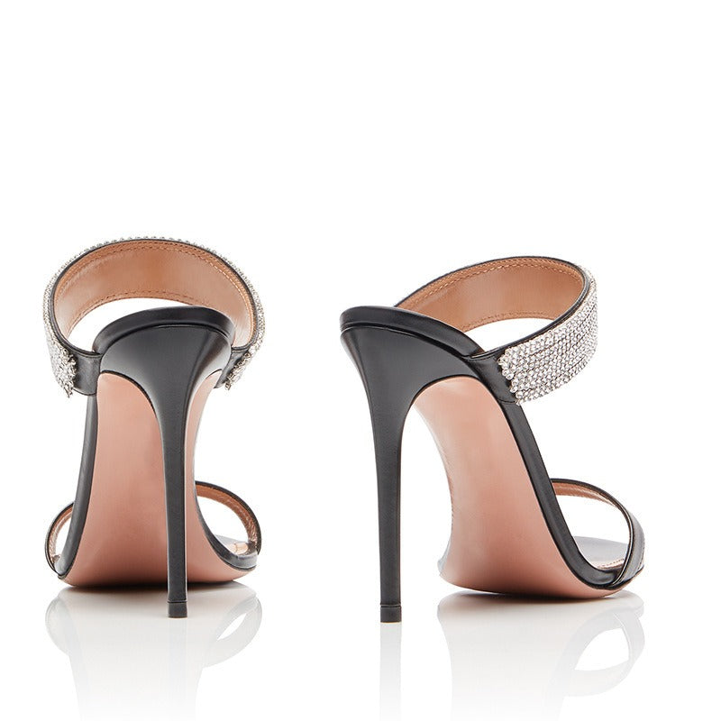 Open Toed Slip On Rhinestone High Heels