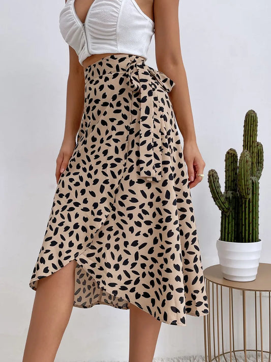 Spotted Printed Split Skirt