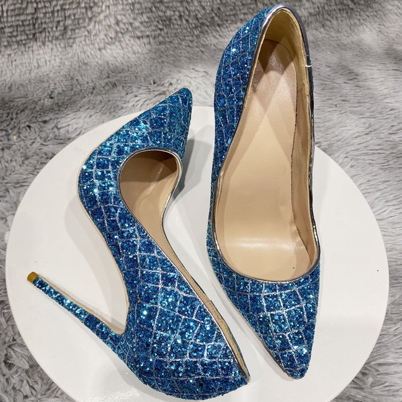 Sequins Croc Print Pointy Toe High Heels