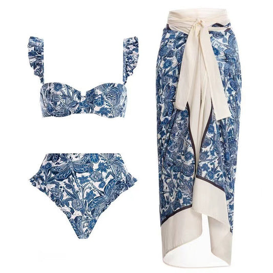 French Split Flared Strap Swimsuit Set