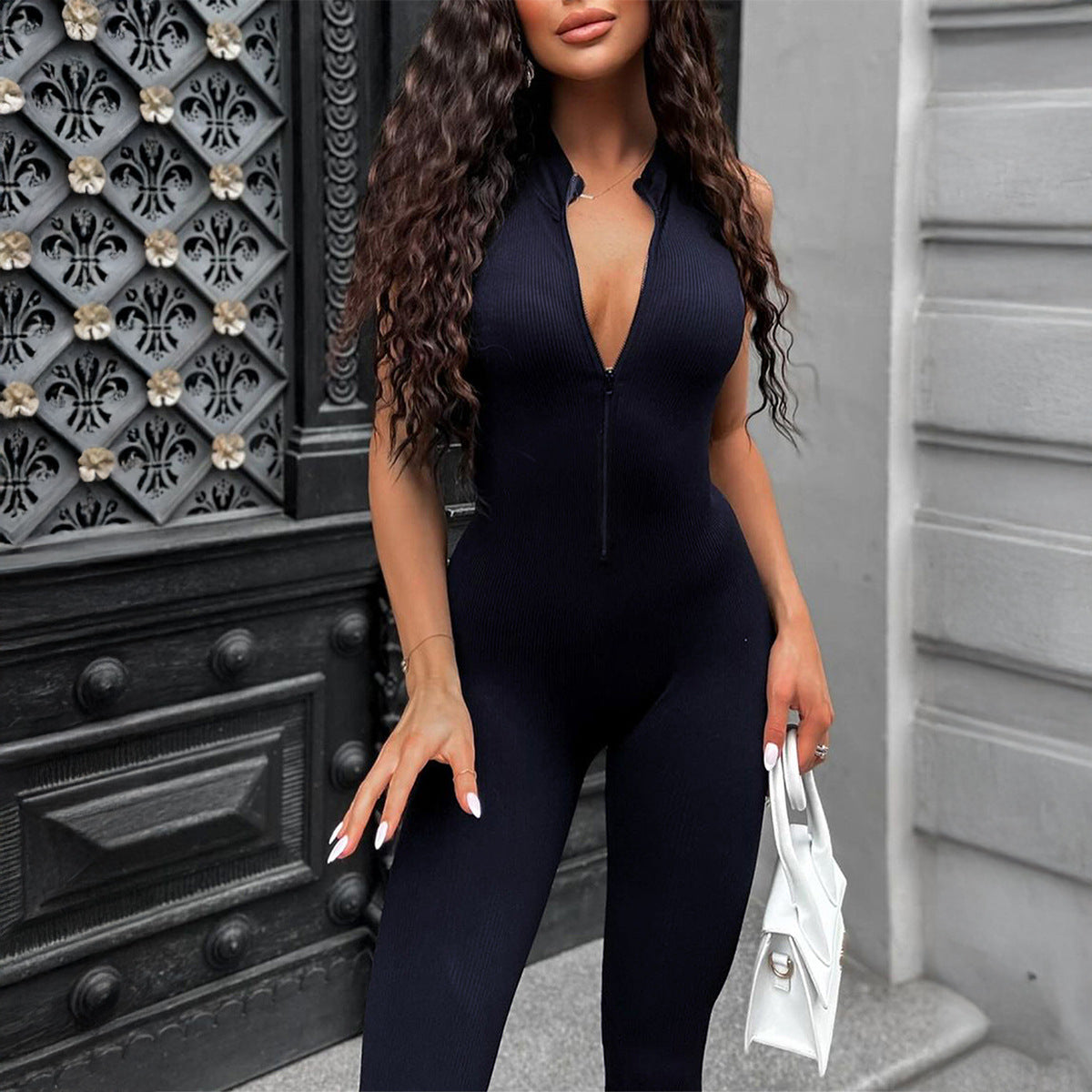 Deep V-Sleeveless Jumpsuit
