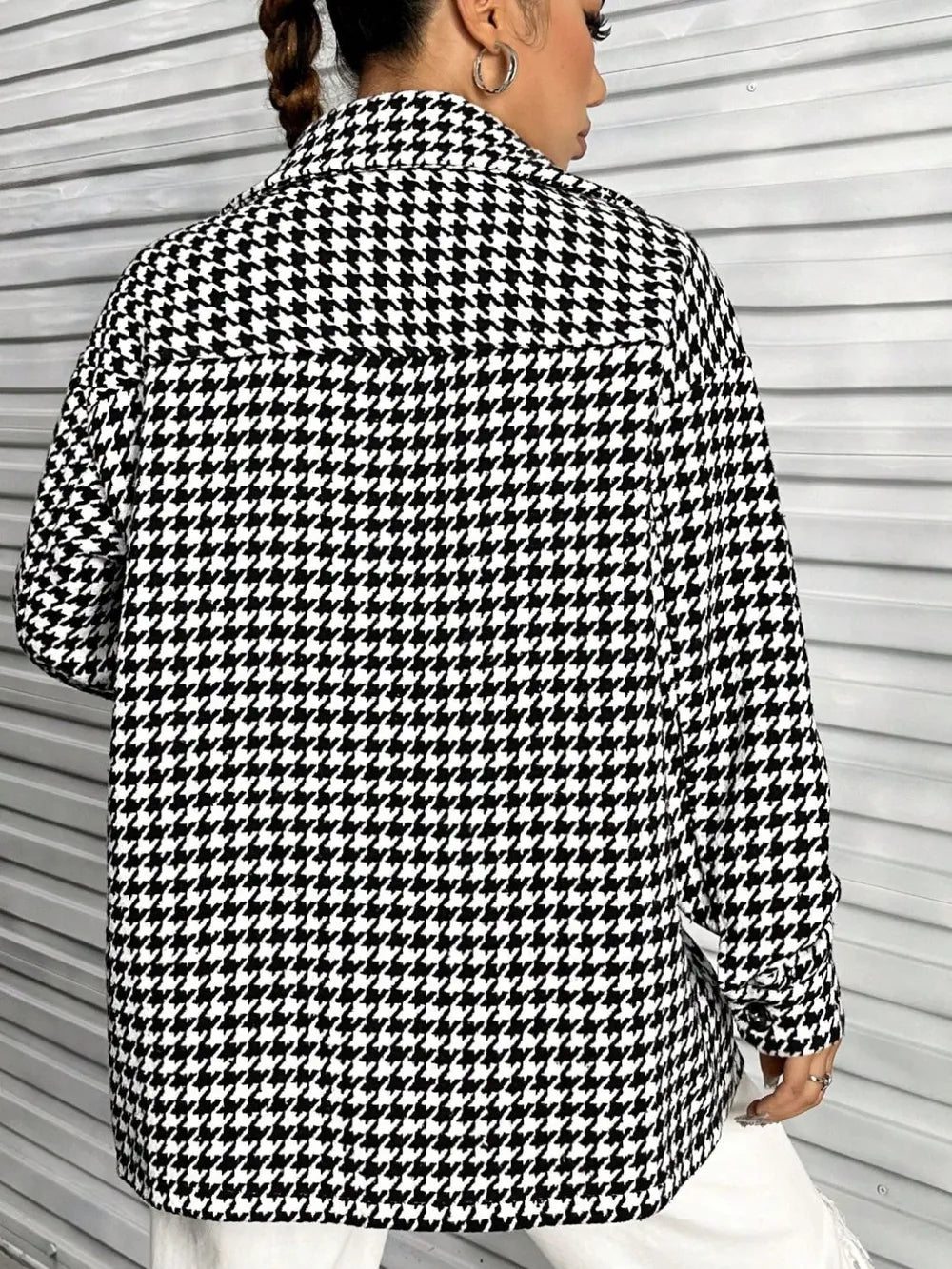 Houndstooth Button Down Long Sleeve Jacket