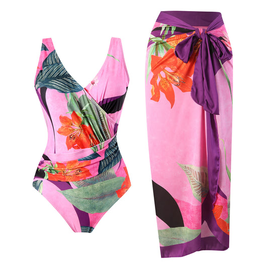 Floral Retro Conjoined Bikini Set