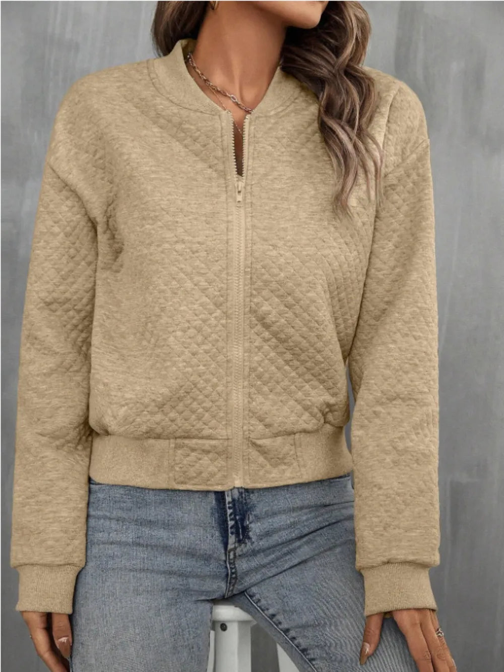 Zip Up Long Sleeve Bomber Jacket