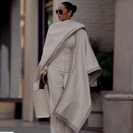 Medium length shawl cloak jacket with temperament