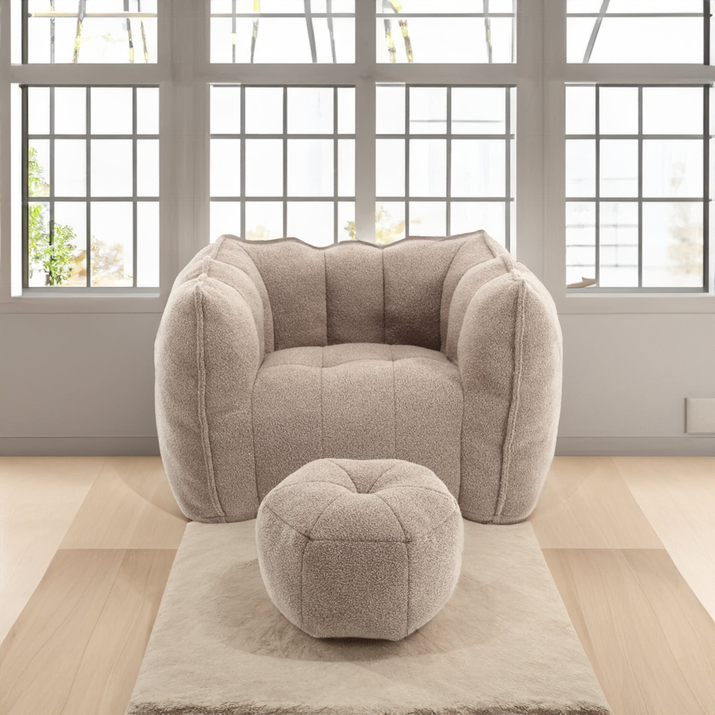 Soft Bean Bag Chair with Footstool - Coffee