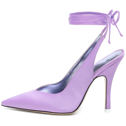 Lace-Up Rome Silk Pointed Toe High Heels