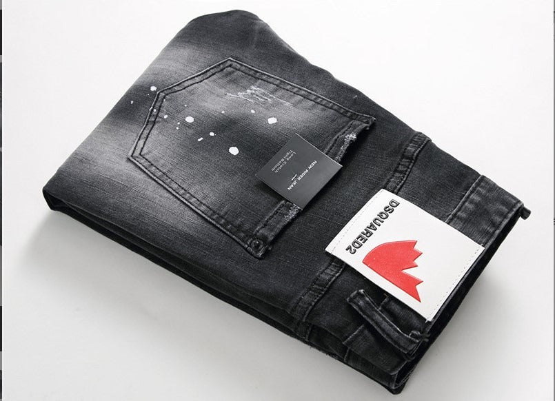 DSQUARED Black Gray Stressed Paint Jeans