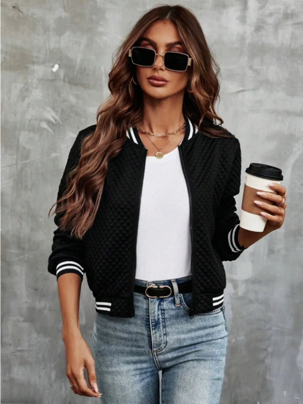 Striped Collar Bomber Jacket