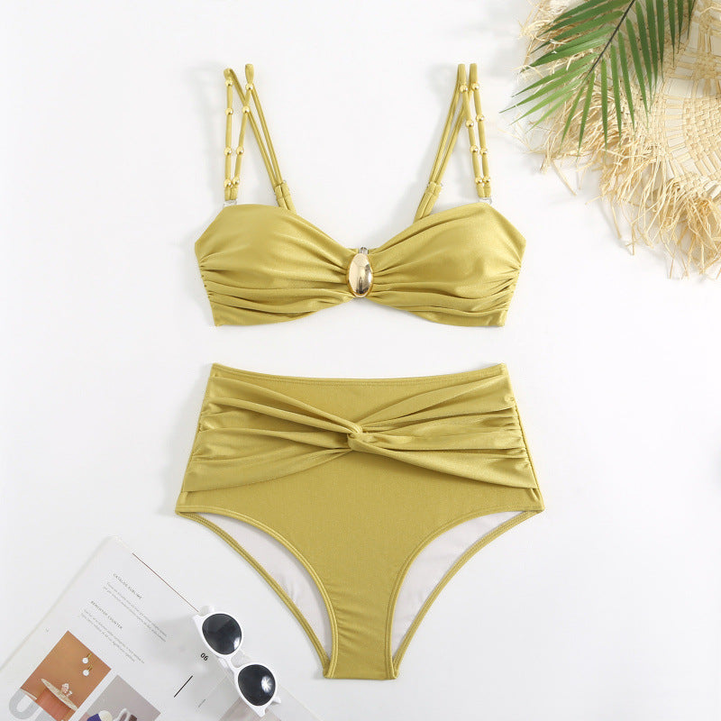 Split High Waist Three-Piece bikini Set