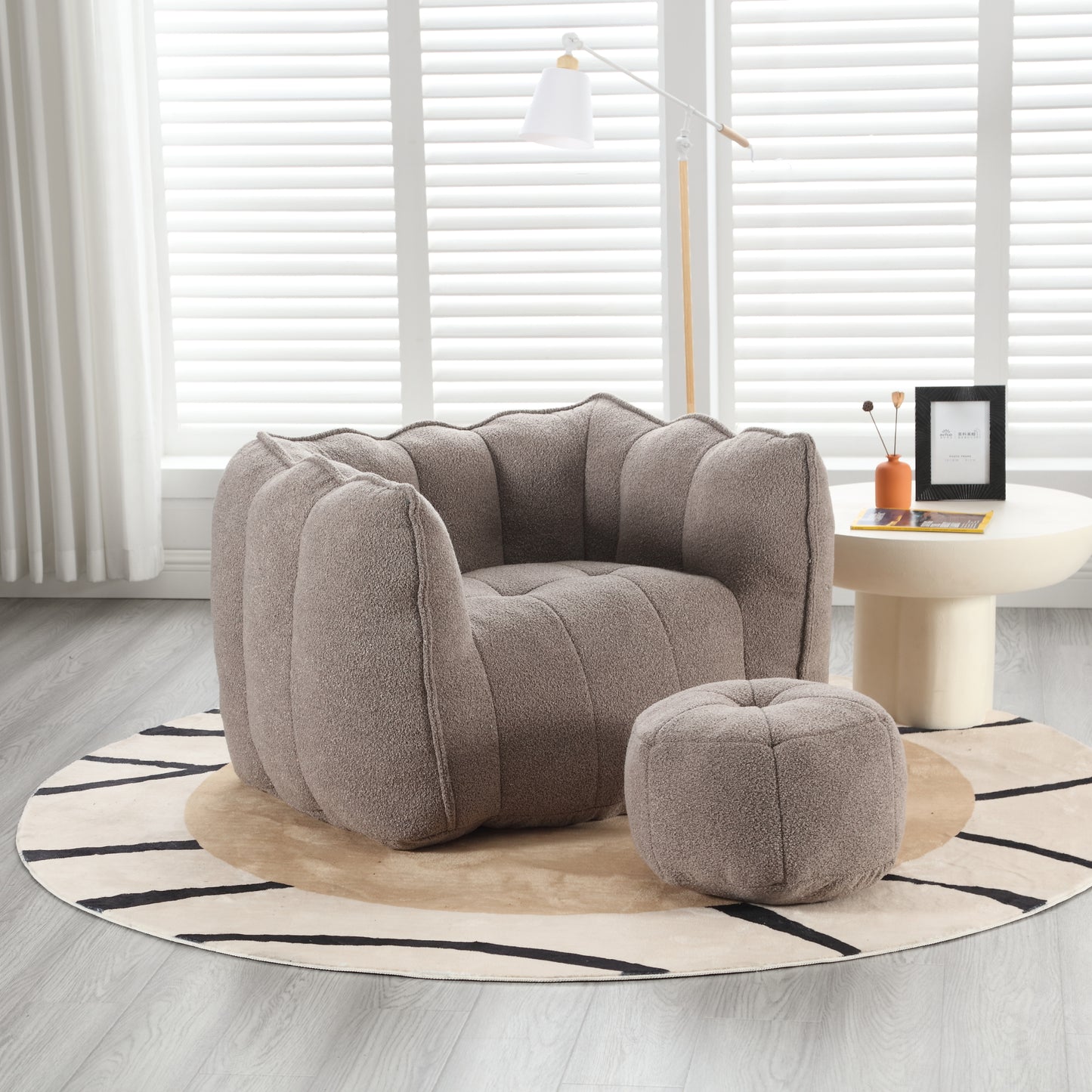 Soft Bean Bag Chair with Footstool - Coffee